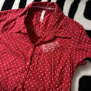 Point Zero Red Pinup Polka Dot Button-Up Shirt